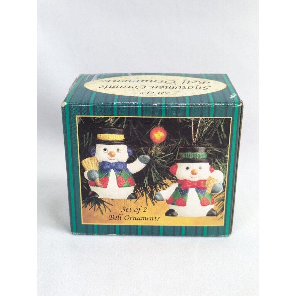 Vintage‎ Giftco Snow Bells Bisque Porcelain Bell Snowman Ornament Christmas Lot